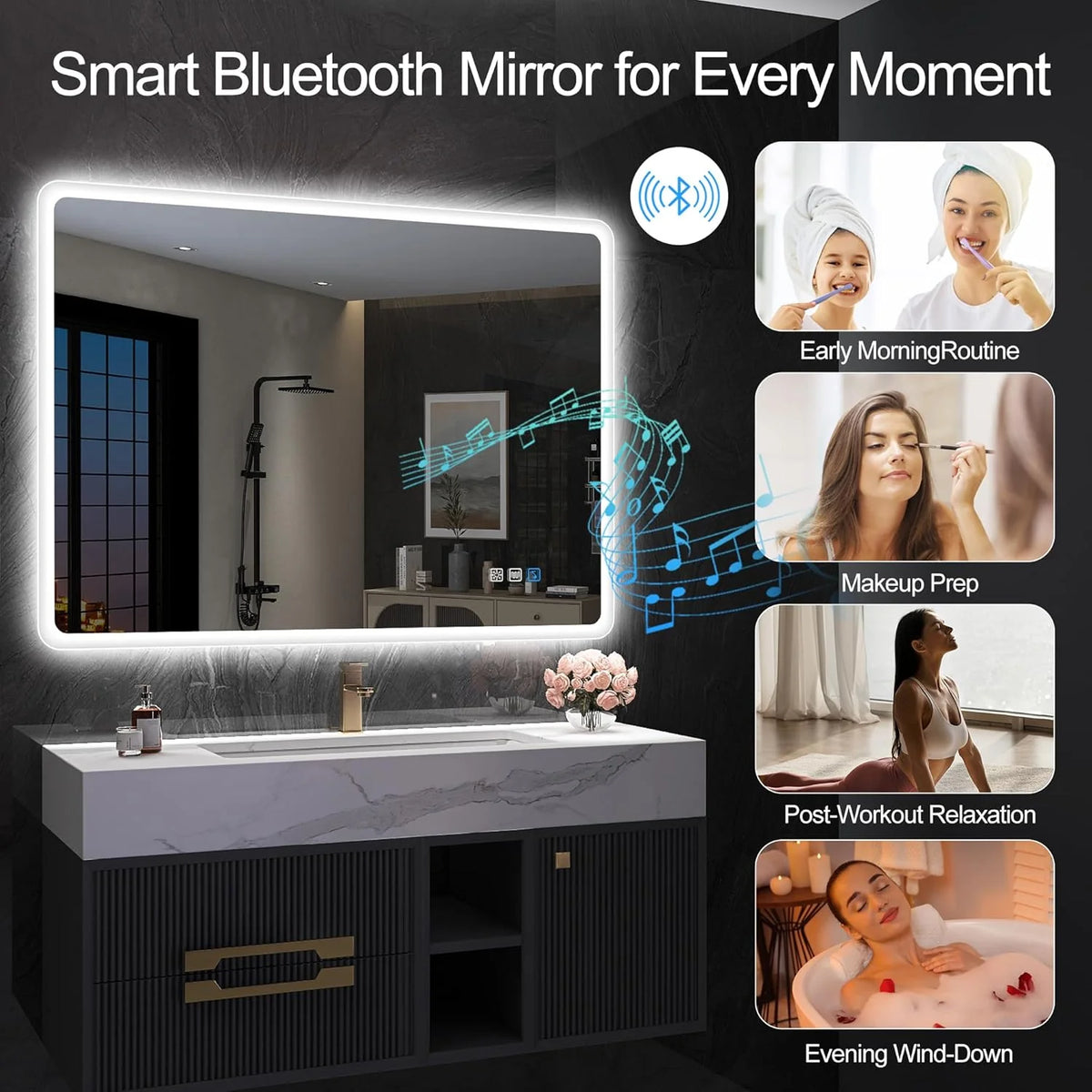2026 Bathroom mirror S'bagno with lighting 1200 x 700 mm, IP44, LED, Bluetooth, anti-fog, 3 light colours (3,000 K, 4,000 K