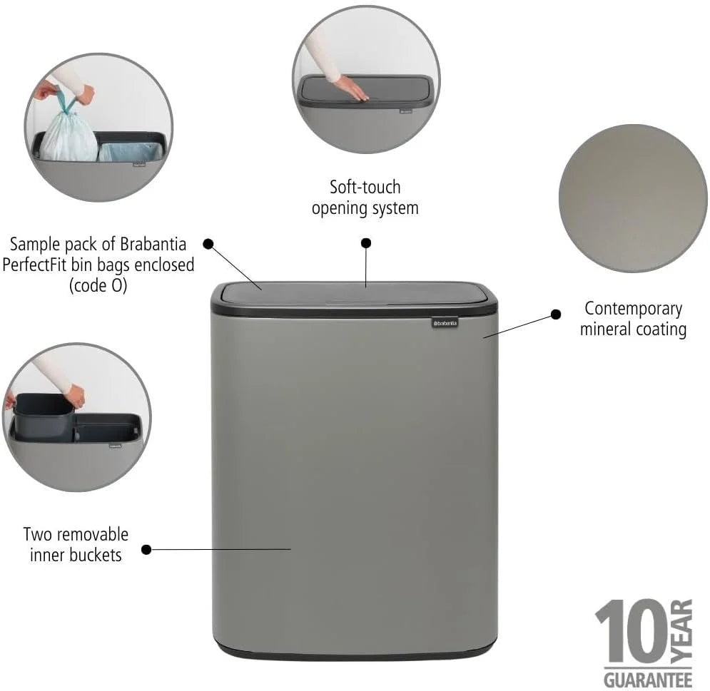 2026 Brabantia bin, matt steel, finger tracker, 2 x 30 L