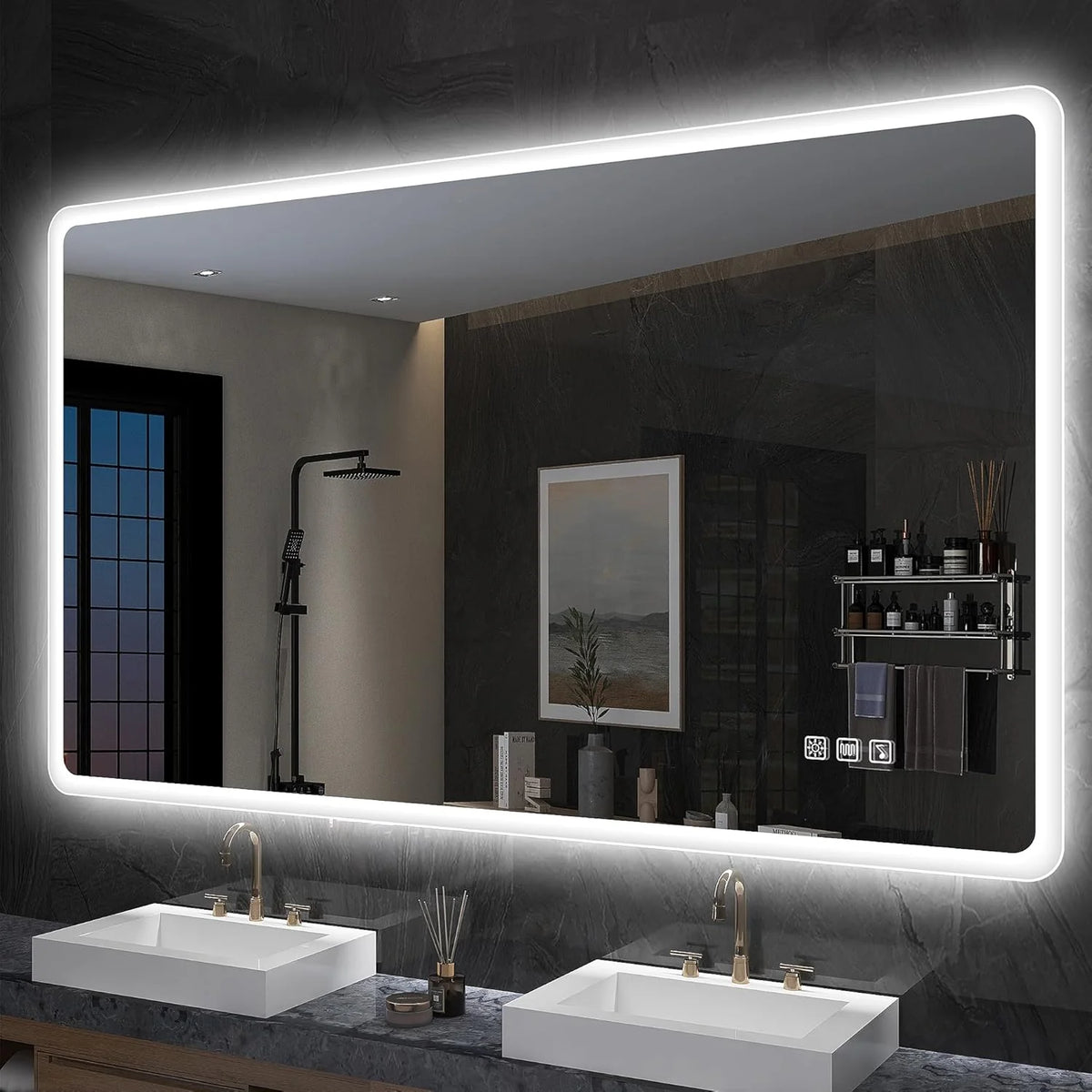 2026 Bathroom mirror S'bagno with lighting 1200 x 700 mm, IP44, LED, Bluetooth, anti-fog, 3 light colours (3,000 K, 4,000 K
