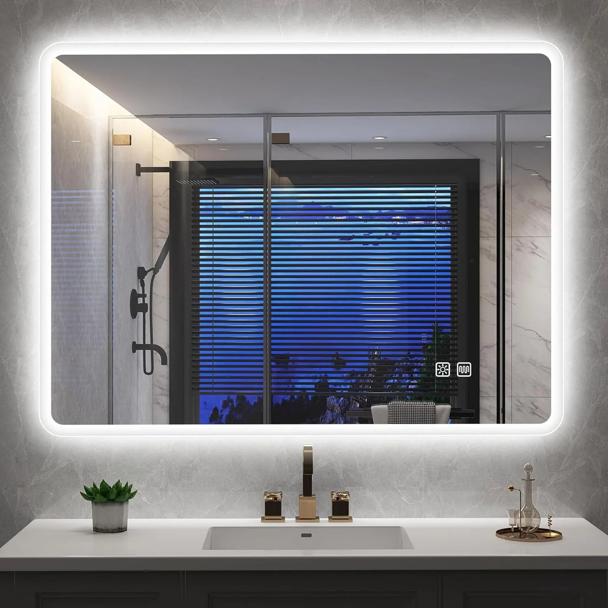 2026 Bathroom mirror S'bagno with lighting 1200 x 700 mm, IP44, LED, Bluetooth, anti-fog, 3 light colours (3,000 K, 4,000 K