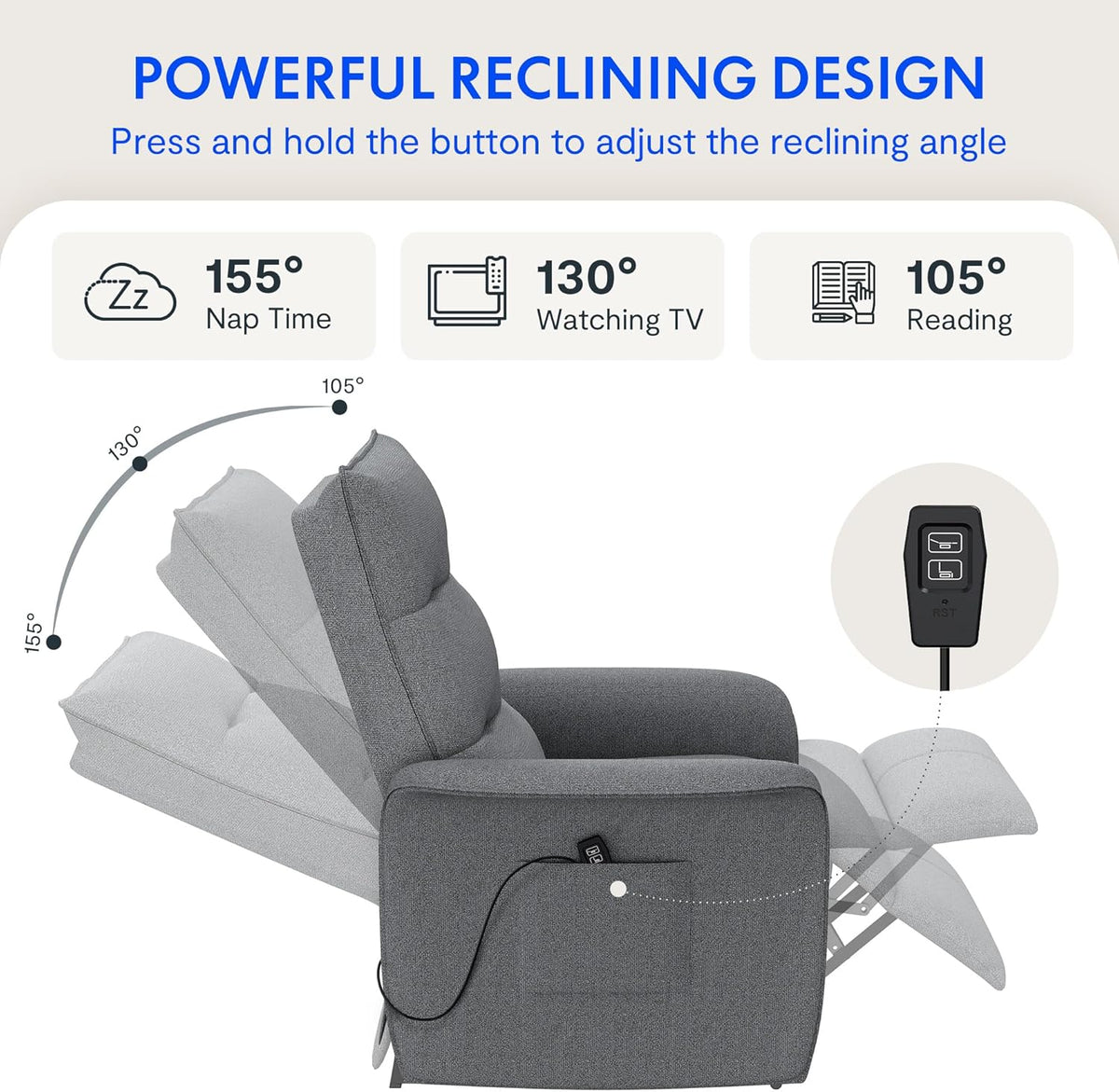 2026 FLEXISPOT electric relax chair with adjustable backrest, tiltable from 105° to 155°, reclining chair, ergonomic relax ch