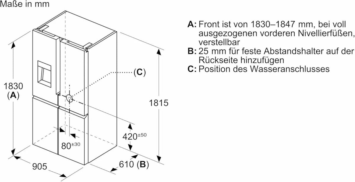 2026 SIEMENS KF96NVPEA iQ300 multi-door refrigerator, 183 x 91 cm, 405 L cooling & 200 L freezing, hyperFresh longer freshnes