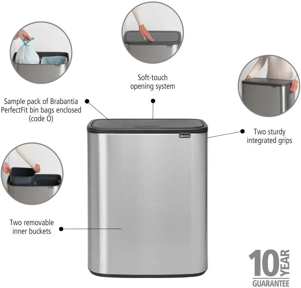 2026 Brabantia bin, matt steel, finger tracker, 2 x 30 L