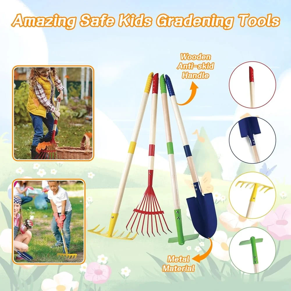 2026 Mostop Gardening Tool Kit for Children - Toy with wheelbarrow, metal shovel, rake, rake, outdoor garden cart, birthday g