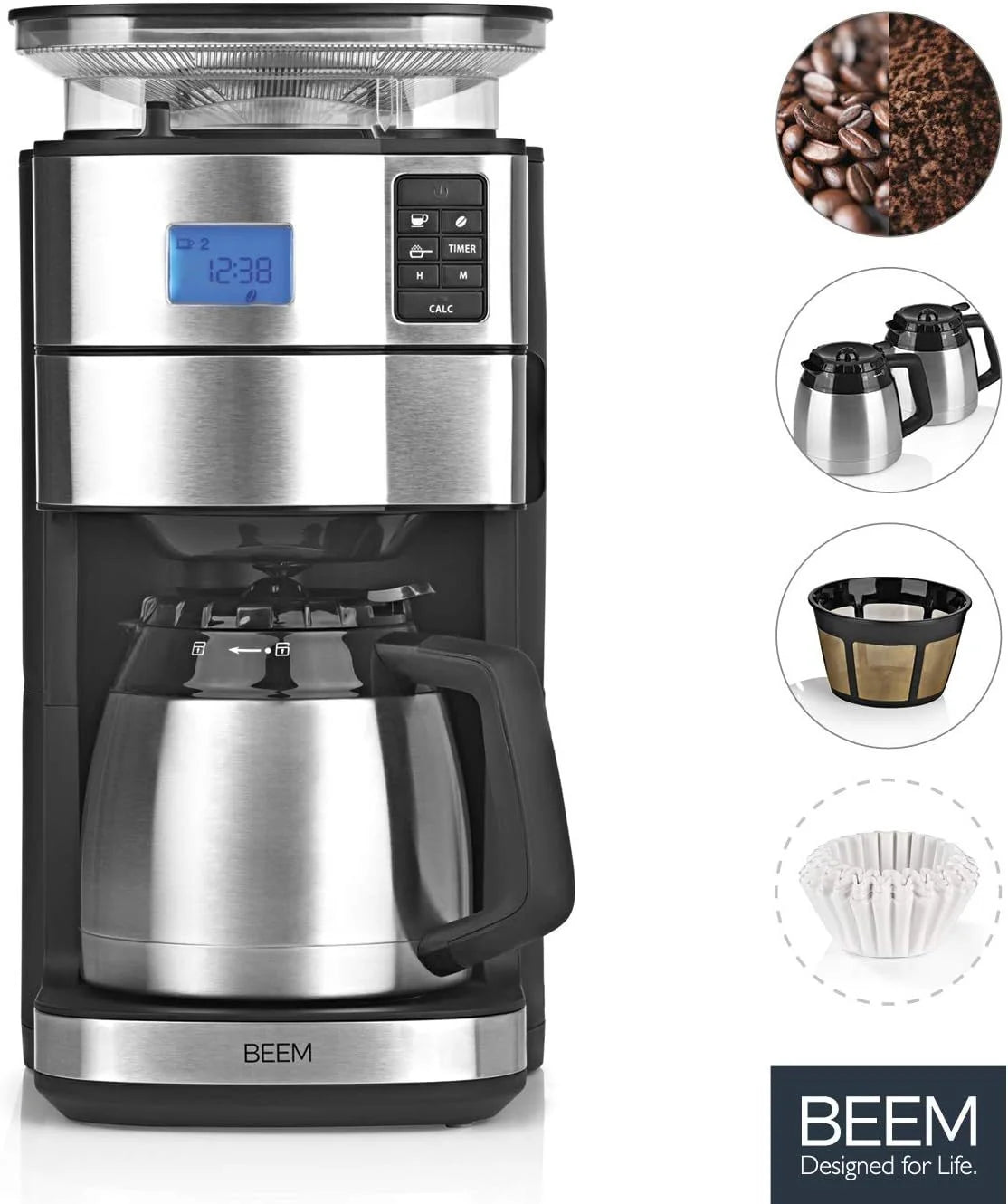 2026 BEEM FRESH-AROMA-PERFECT II filter coffee machine with grinder - Thermo | Stainless steel | Thermopot | 24h timer | 1000