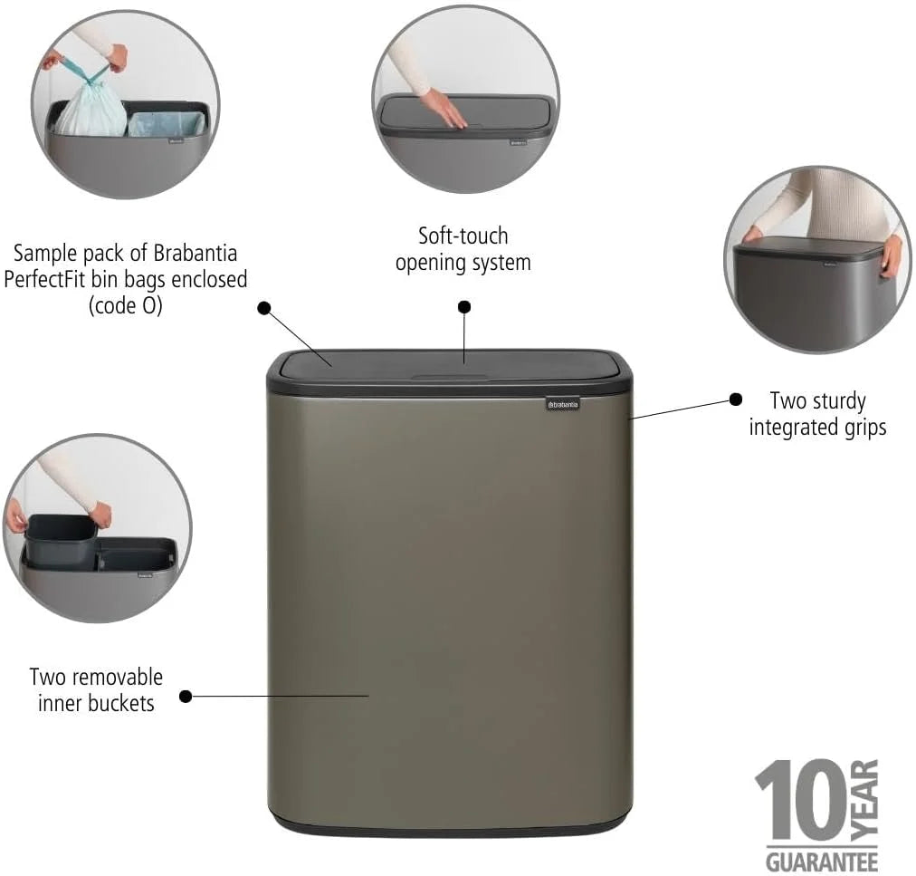 2026 Brabantia bin, matt steel, finger tracker, 2 x 30 L