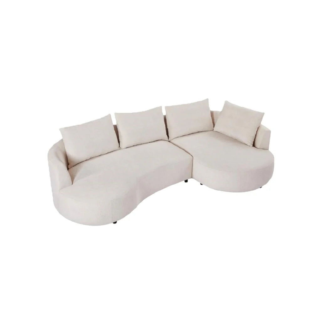 2026 Curved sofa in cream fabric – Modern organic design 4 seats with cushions
