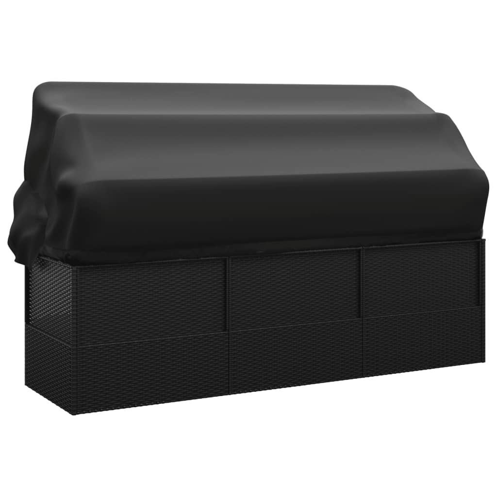 2026 2025 garden sofa with awning, cushions and black synthetic rattan