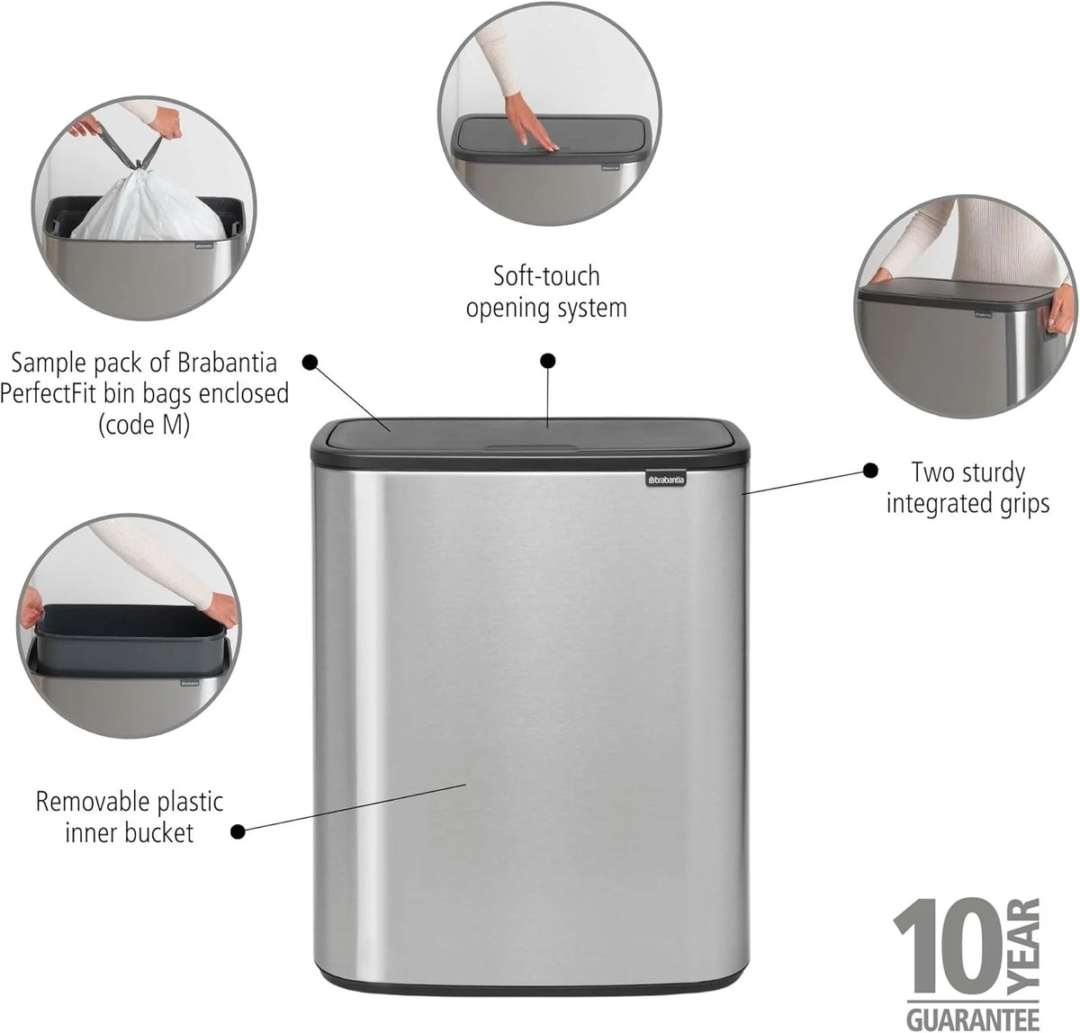 2026 Brabantia bin, matt steel, finger tracker, 2 x 30 L