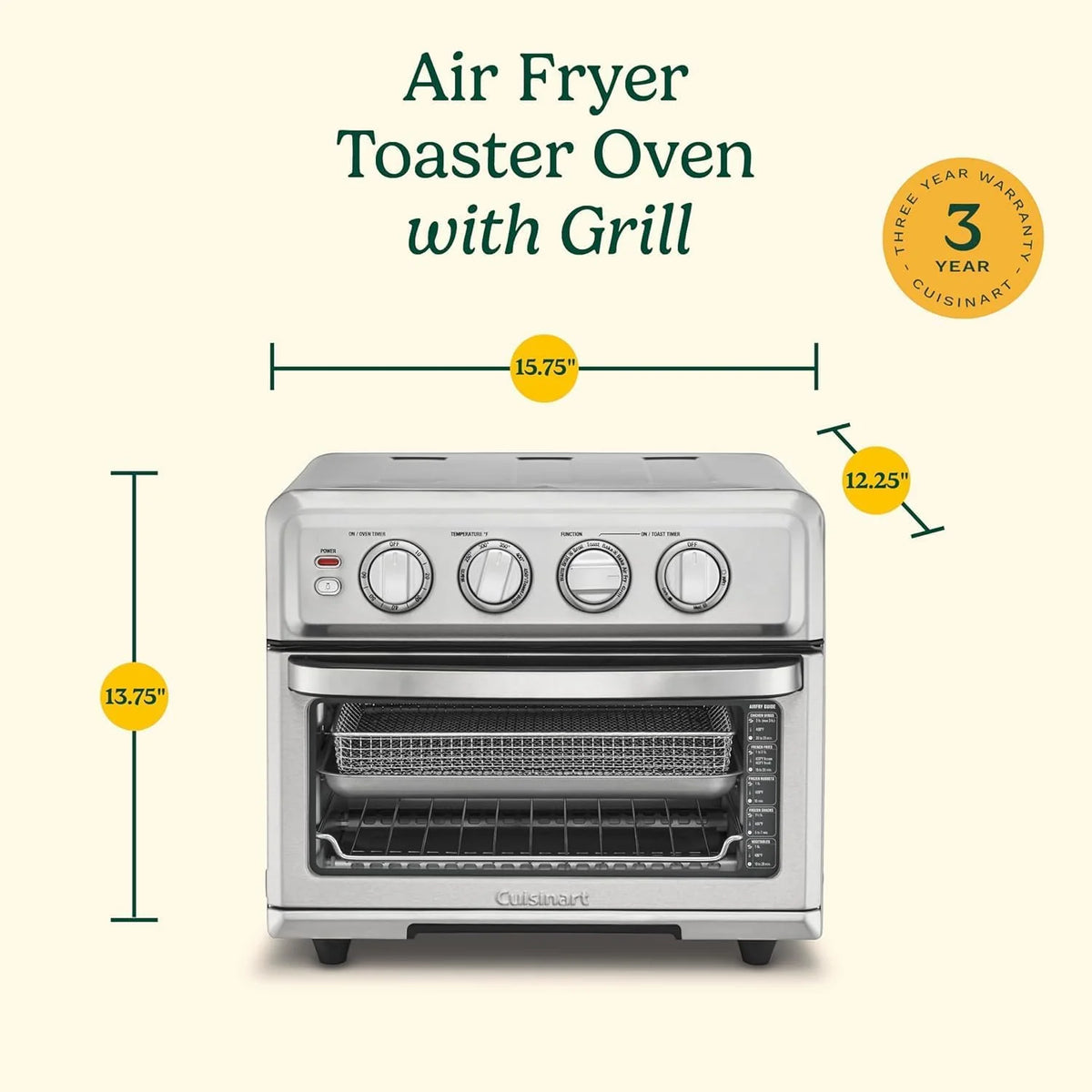 2026 CUSINART Air Fryer + Convection Toaster Oven, 8-1 Oven with Bake, Grill, Broil & Warm Options, Stainless Steel, TOA-70