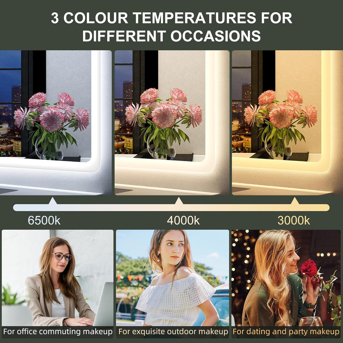2026 Bathroom mirror S'bagno with lighting 1200 x 700 mm, IP44, LED, Bluetooth, anti-fog, 3 light colours (3,000 K, 4,000 K