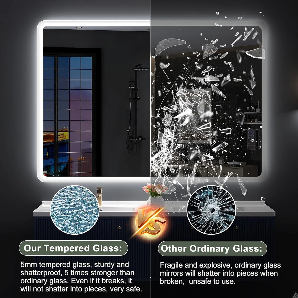 2026 Bathroom mirror S'bagno with lighting 1200 x 700 mm, IP44, LED, Bluetooth, anti-fog, 3 light colours (3,000 K, 4,000 K