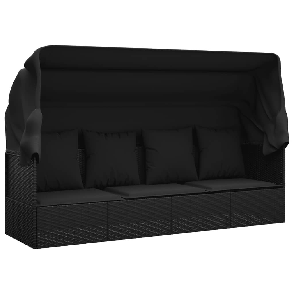 2026 2025 garden sofa with awning, cushions and black synthetic rattan