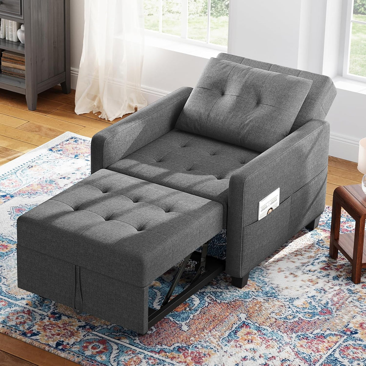 2026 Compact 3-in-1 sofa bed, Ottoman folding sofa with bed function, Convertible armchair up to 200 kg, Linen effect sofa be