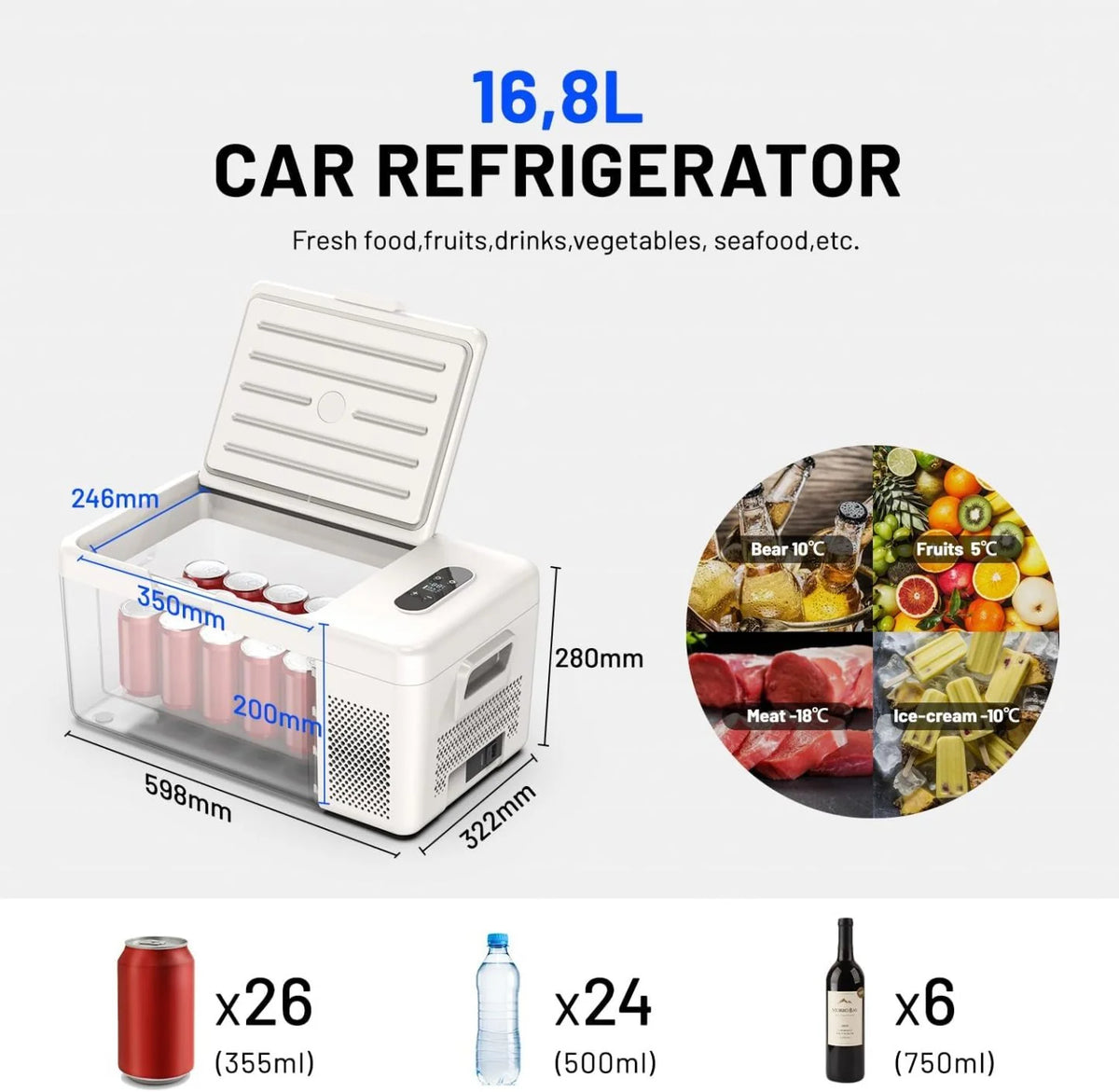 2026 Alpicool C12 12L Cool Box 12 V Mini Fridge Electric Compressor Car Fridge Camping Freezer Box Small Portable for Car, Tr