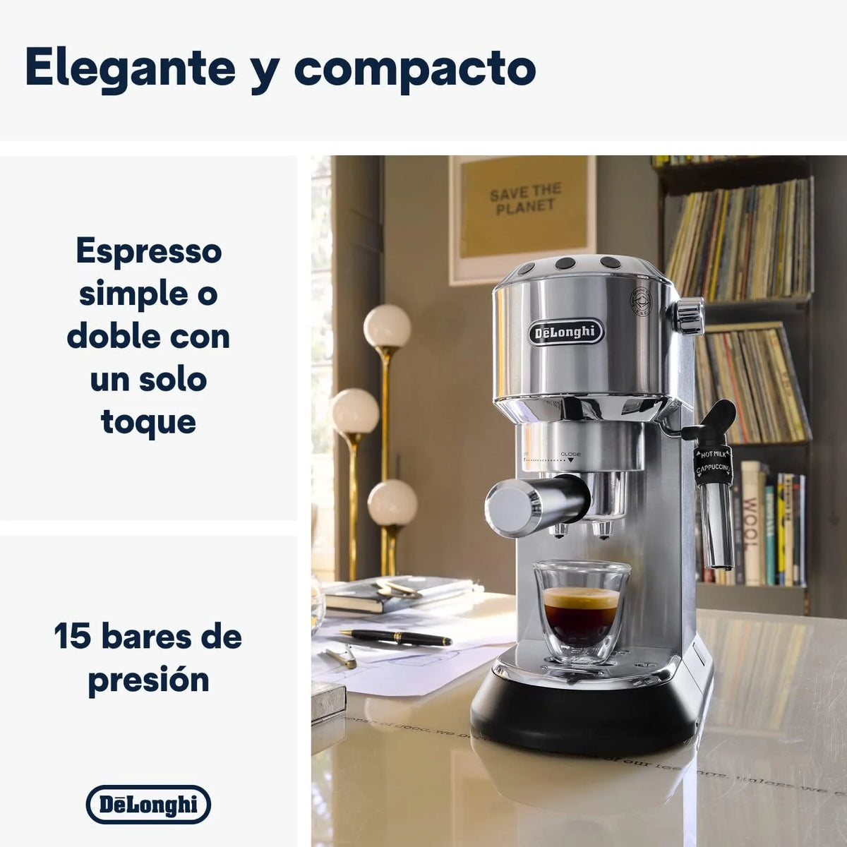 2026 De'Longhi Dedica – Stainless steel pump coffee maker for ground or individual coffee, espresso and cappuccino, 1.3 litre