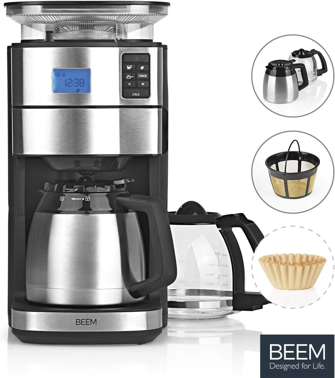 2026 BEEM FRESH-AROMA-PERFECT II filter coffee machine with grinder - Thermo | Stainless steel | Thermopot | 24h timer | 1000