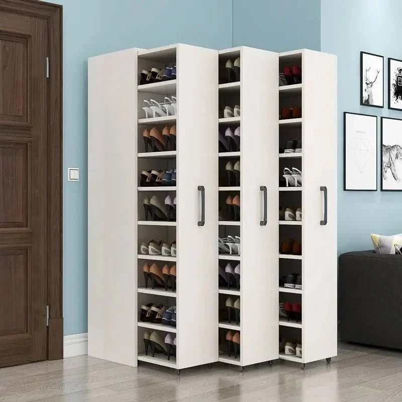 2026 High-Capacity Sliding Dustproof Shoe Cabinet with Side Drawer and Wheels (White)