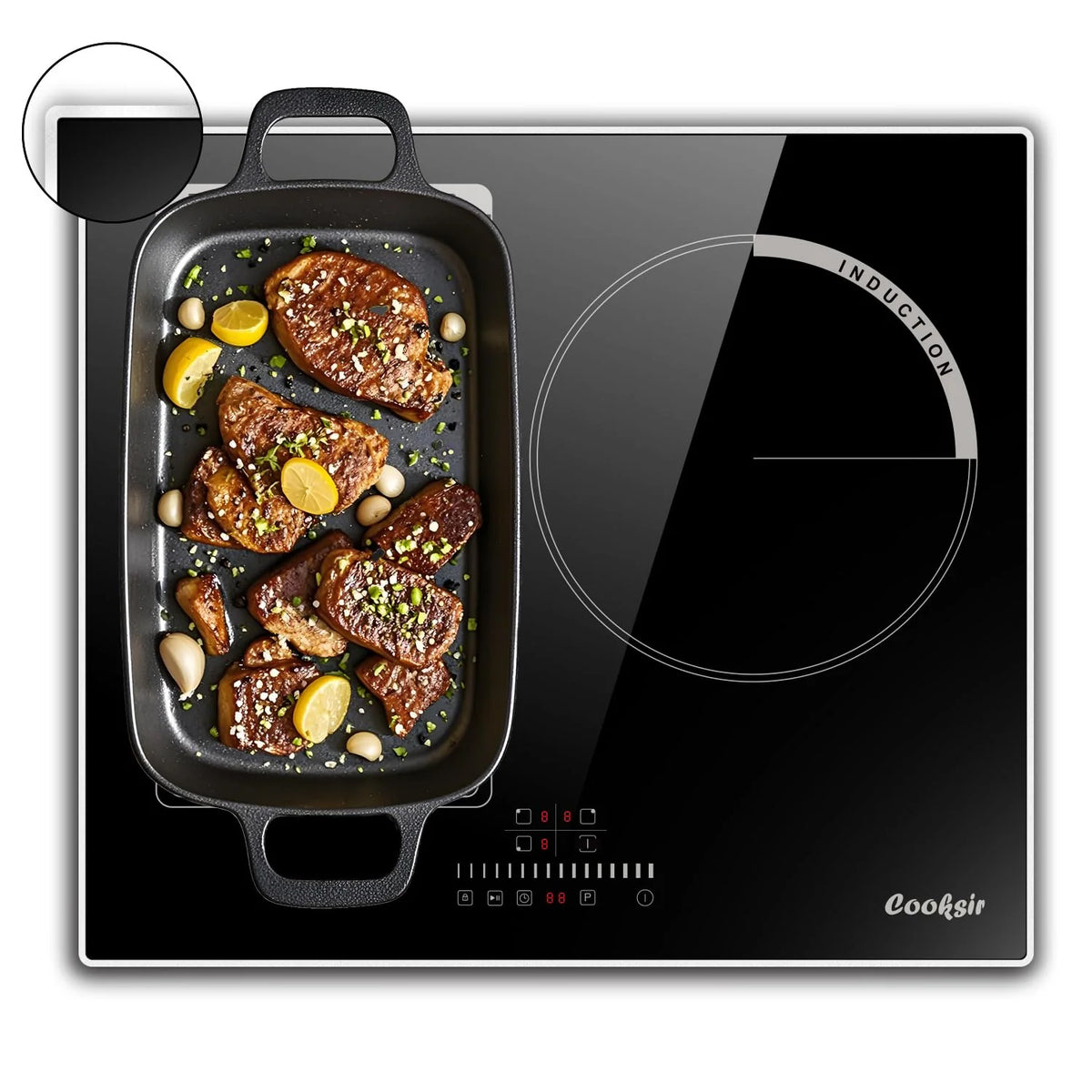 2026 Cooksir Induction Plate 3 Lights with Frame, Cooking Table Induction 60cm Built-in, 6800W, Cursor Tactile Control, Stain