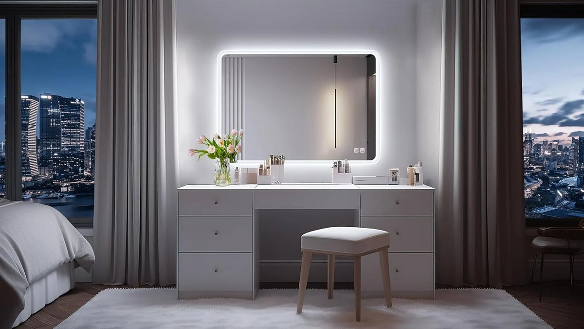 2026 Bathroom mirror S'bagno with lighting 1200 x 700 mm, IP44, LED, Bluetooth, anti-fog, 3 light colours (3,000 K, 4,000 K
