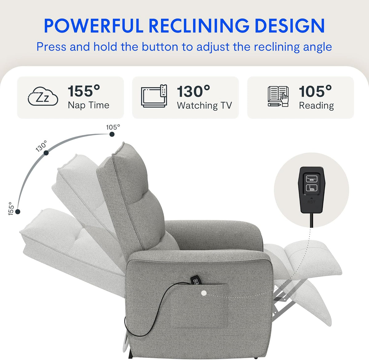 2026 FLEXISPOT electric relax chair with adjustable backrest, tiltable from 105° to 155°, reclining chair, ergonomic relax ch