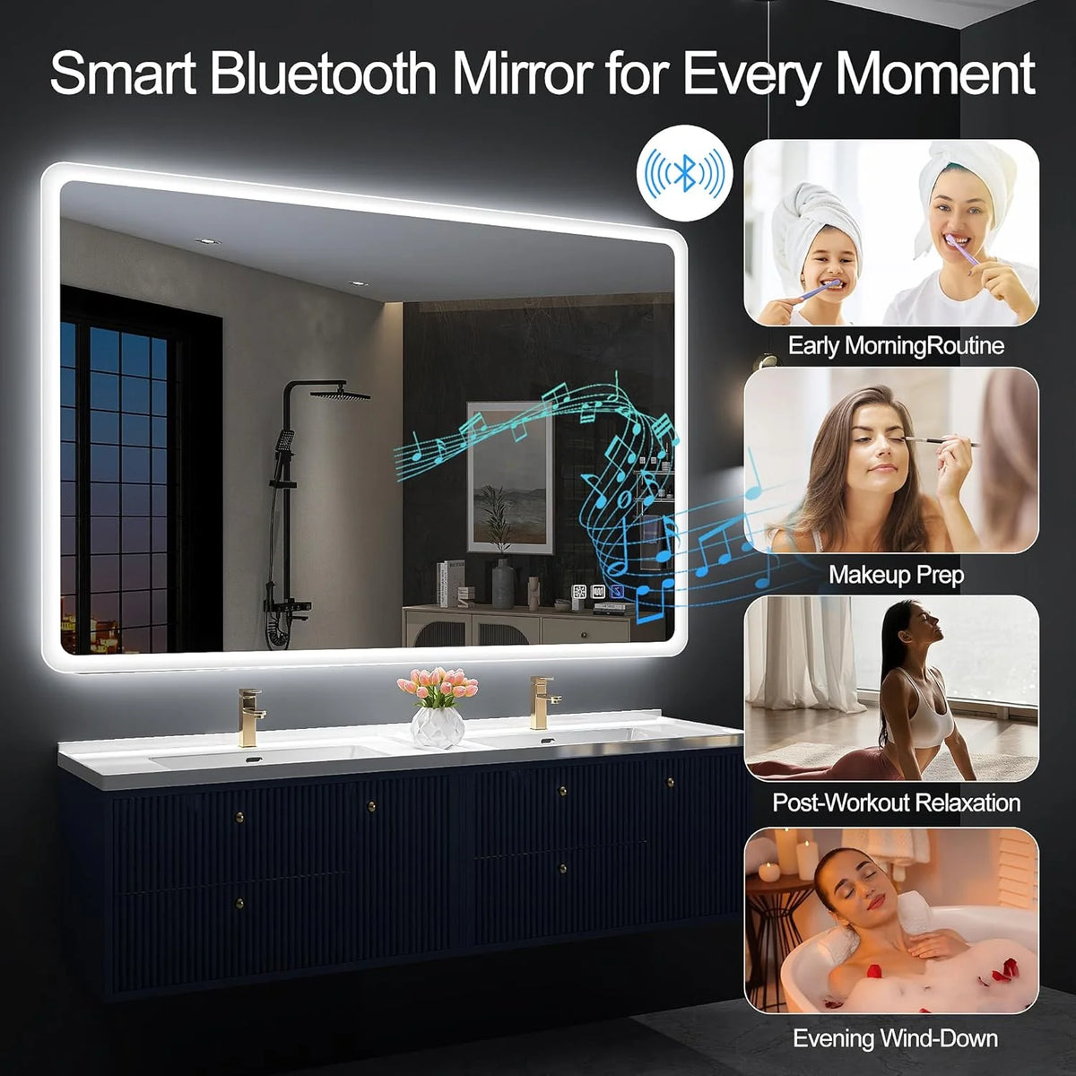 2026 Bathroom mirror S'bagno with lighting 1200 x 700 mm, IP44, LED, Bluetooth, anti-fog, 3 light colours (3,000 K, 4,000 K