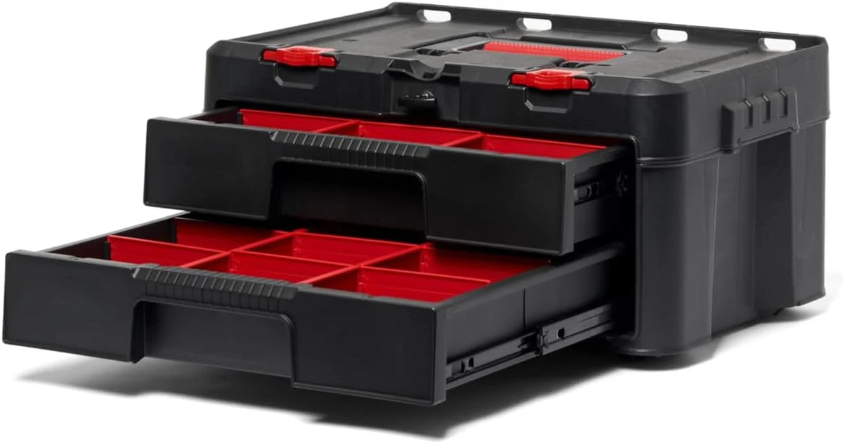 Modular Tools Organizer for Garage Storage and DIY, 3 Piece Resin Rolling Tool Box System for Small Parts