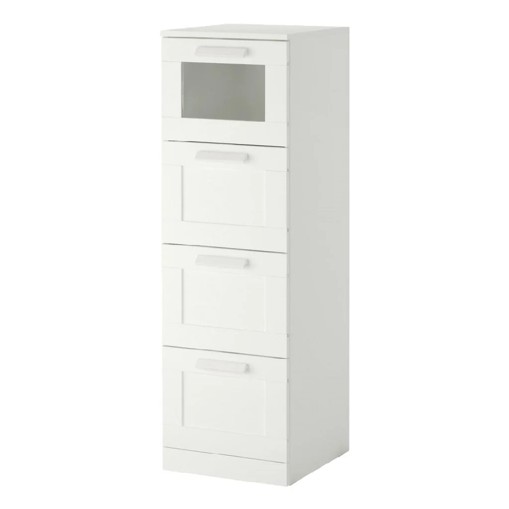 2026 4 drawers white wood storage cabinet with glass façade – 40×120×40 cm, 2 years warranty