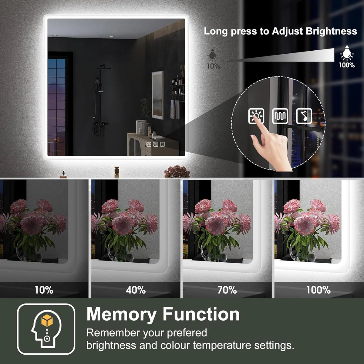 2026 Bathroom mirror S'bagno with lighting 1200 x 700 mm, IP44, LED, Bluetooth, anti-fog, 3 light colours (3,000 K, 4,000 K