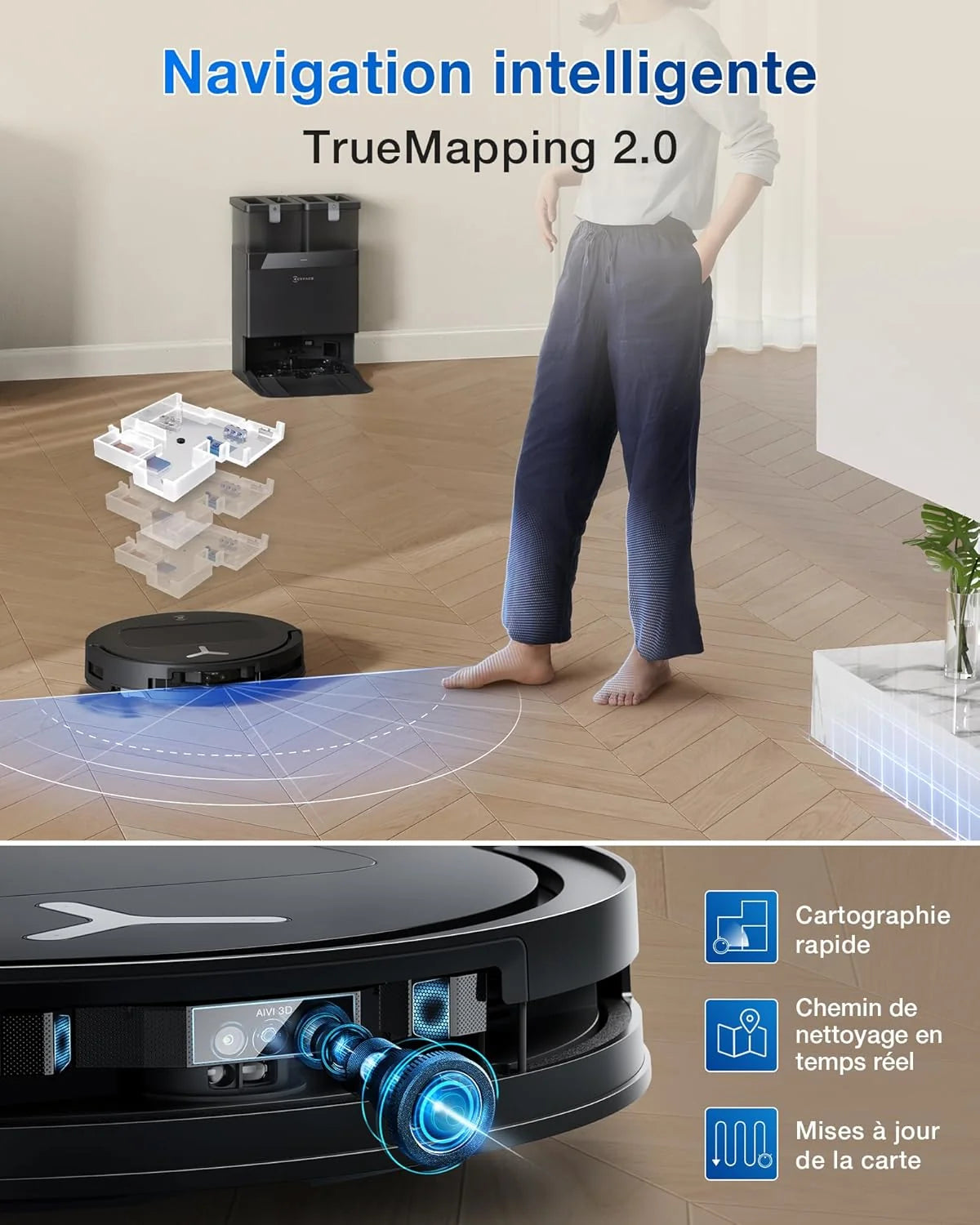 2026 ECOVACS T50 Omni Aspirator Robot with Station, Power 15000Pa improved by T30 Pro Omni, Side brush and extended serpillar