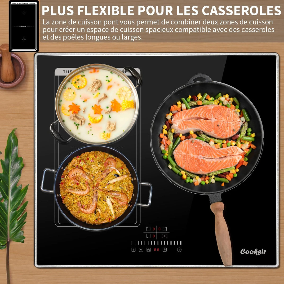 2026 Cooksir Induction Plate 3 Lights with Frame, Cooking Table Induction 60cm Built-in, 6800W, Cursor Tactile Control, Stain
