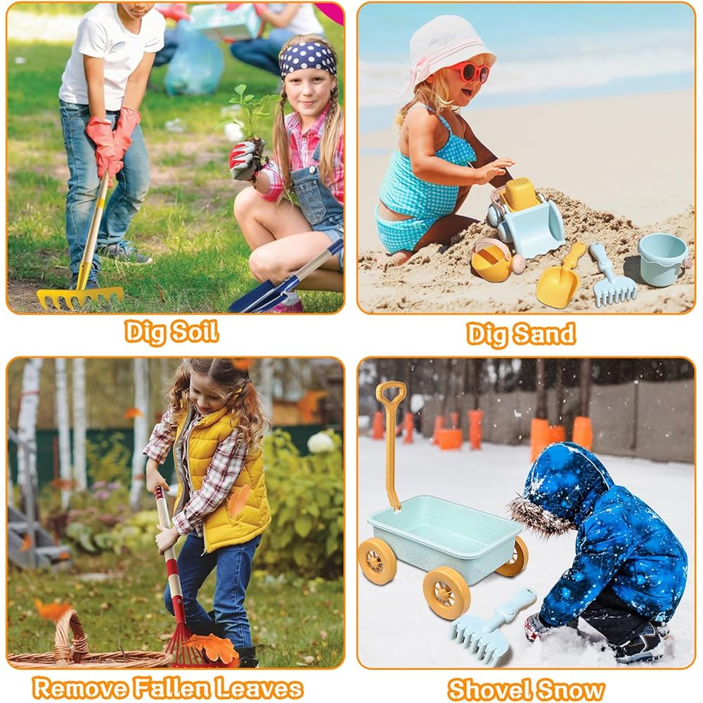 2026 Mostop Gardening Tool Kit for Children - Toy with wheelbarrow, metal shovel, rake, rake, outdoor garden cart, birthday g